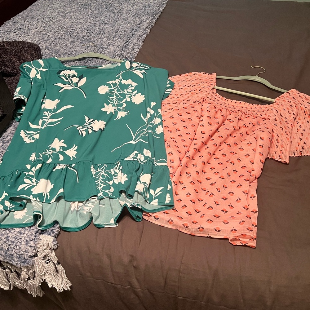 Spring is coming 😎Two tops. Ann Taylor Floral Green and Peach color